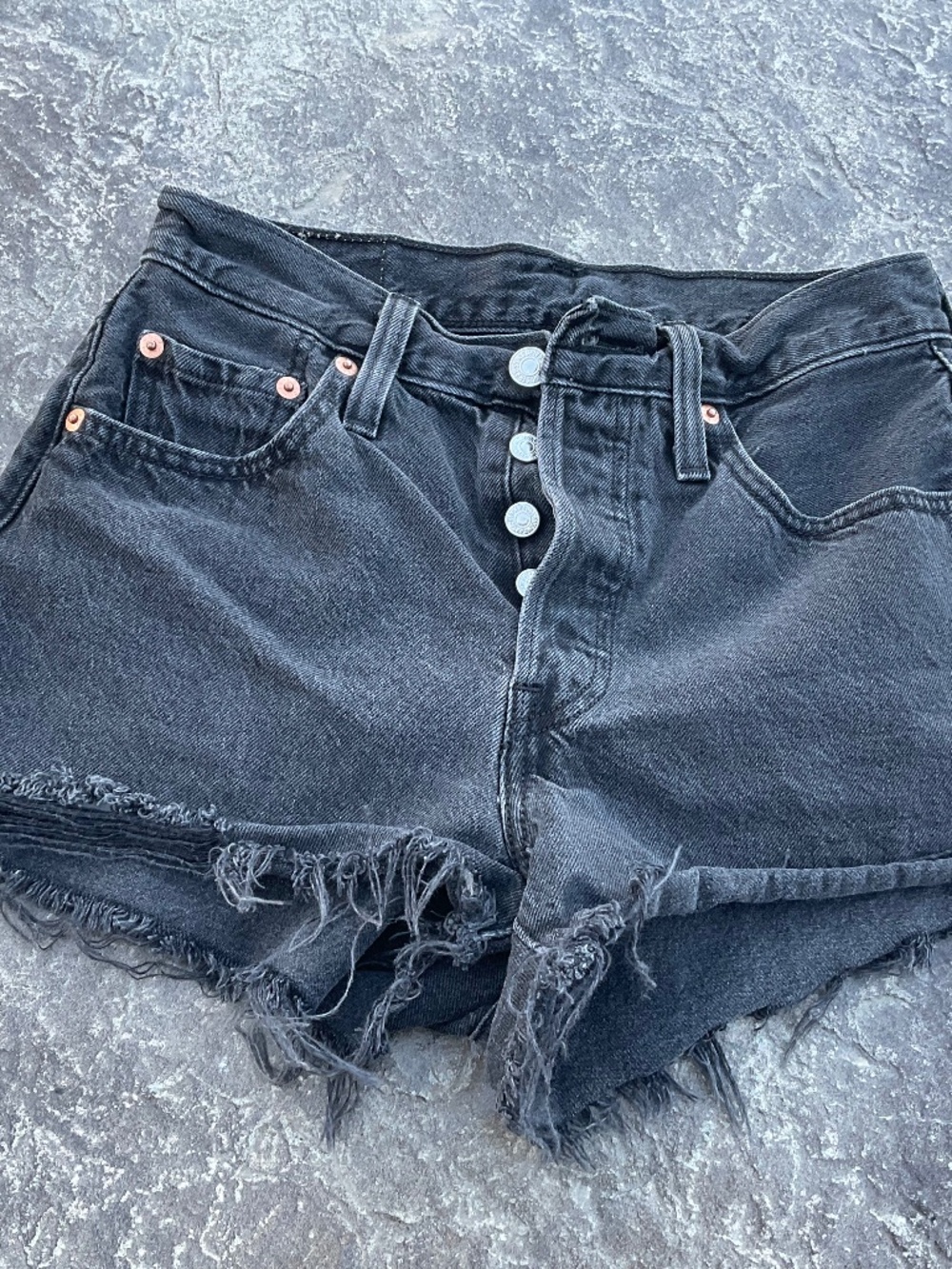 Levi 501 black button up jean shorts Size 25
